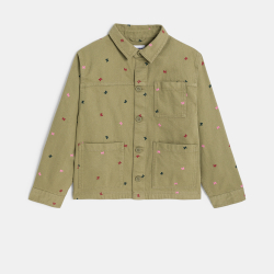 سترة من قماش عليه نقش فراشة، كاكي اللون للفتيات